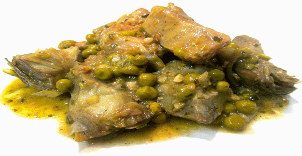 Alcachofas con carne y salsa de queso
