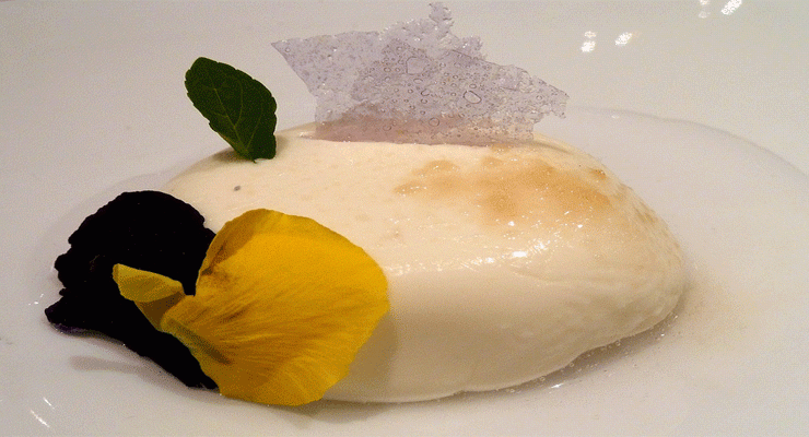 Crema de queso fresco con puré de albaricoques
